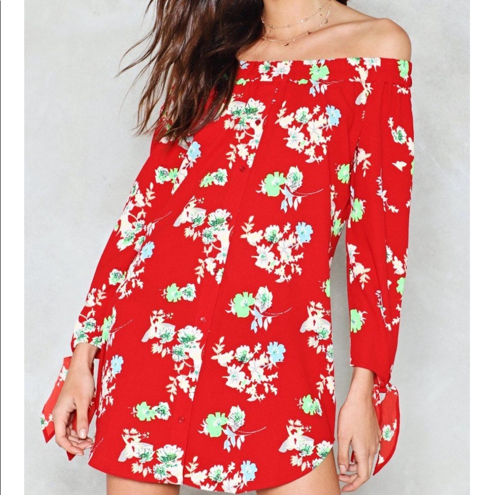 Nasty Gal Red Floral Mini Dress